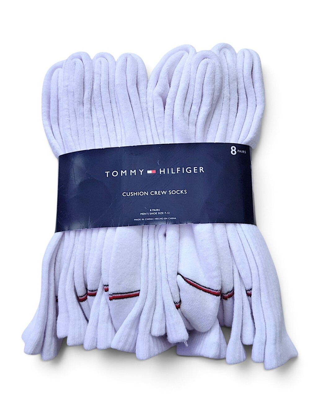 NWT Tommy Hilfigers Men's White Cushion Crew Socks 8-Pairs Sporty/Casual Comfort